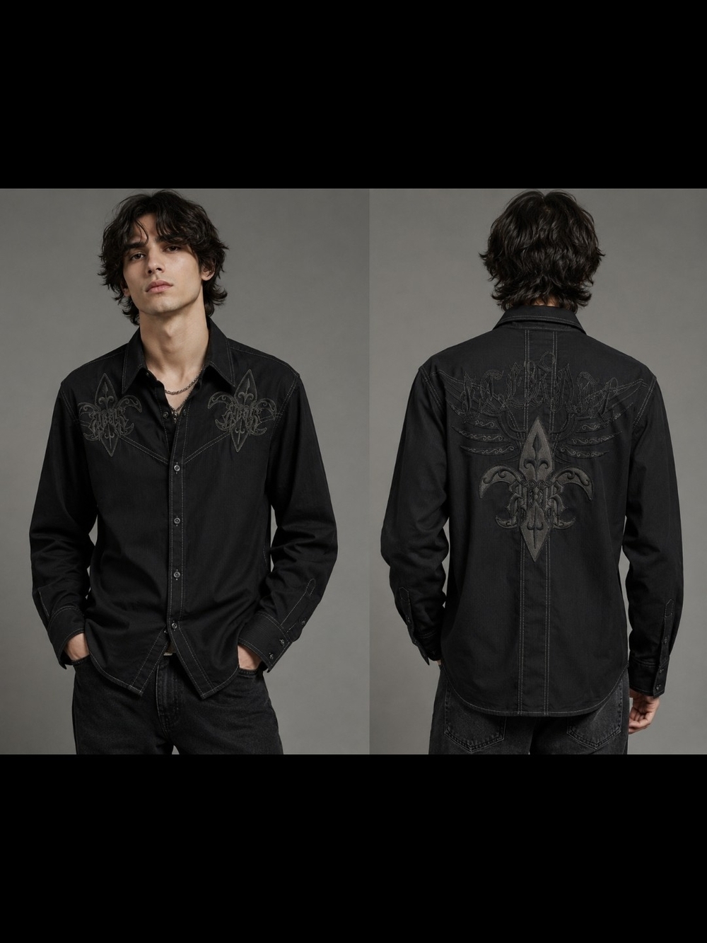 ROAR EMBROIDERED ROCK SHIRT L BLACK Y2K AFFLICTION STYLE BIKER COTTON